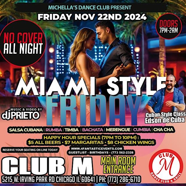 Miami Style Salsa Friday @ CLUB M No Cover Charge!